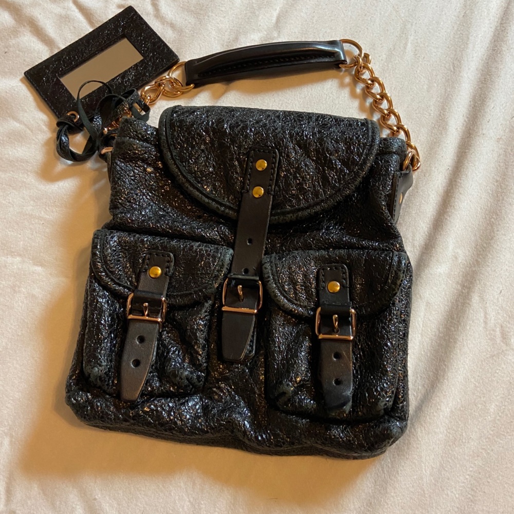 BALENCIAGA PARIS Black mini Textured Leather Bag